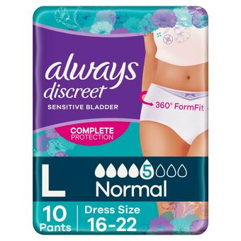 Sainsbury's Always Discreet Underwear Incontinence Pants Normal Large x10 offer