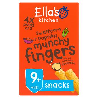 Sainsbury's Ella's Kitchen Organic Sweetcorn & Paprika Munchy Fingers Multipack Baby Snack 9+ Months 4x12g offer