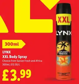 Lidl LYNX XXL Body Spray offer
