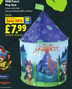 Lidl Paw Patrol Play Tent offer