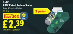 Lidl Paw Patrol Trainer Socks offer