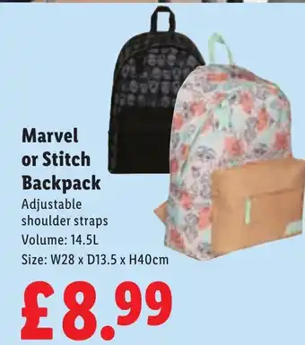Lidl Marvel or Stitch Backpack offer