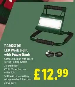 Lidl Parkside led work light with power bank offer