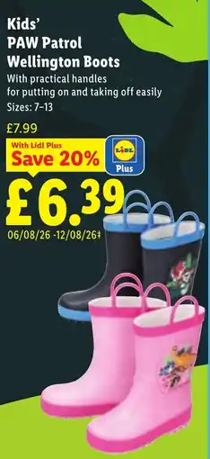 Lidl Kids' PAW Patrol Wellington Boots offer