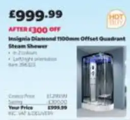 Costco Insignia diamond 1100mm offset quadrant steam shower offer