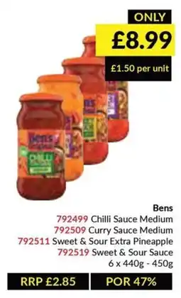 Musgrave MarketPlace Ben's Chilli Sauce Medium, Curry Sauce Medium, Sweet & Sour Extra Pineapple or Sweet & Sour Sauce offer