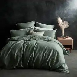 Costco Lazy Linen 100% Washed Green Linen Duvet Cover Set in 3 Sizes offer