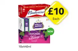 Londis Budweiser, Stella Artois, Thatchers Apple & Blackcurrant offer