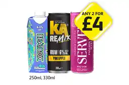 Londis Beatbox Blue Razzberry, KA Remix Rum Pineapple, Served Passion Fruit Martini offer