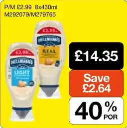 Booker Wholesale Hellmann's light mayonnaise offer