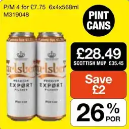 Booker Wholesale Carlsberg premium export offer