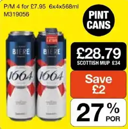 Booker Wholesale 1664 pint cans offer
