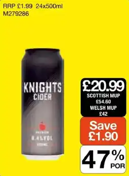 Booker Wholesale Knights cider offer