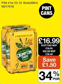 Booker Wholesale Crompton Oaks cider apple offer