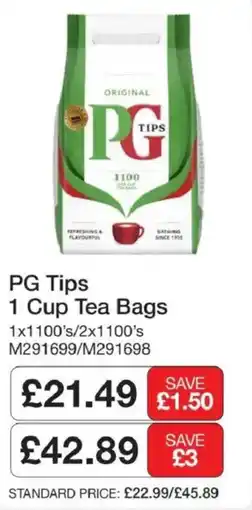 Booker Wholesale Pg tips 1 cup tea bags offer