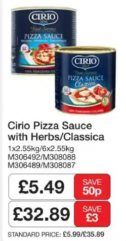 Booker Wholesale Cirio pizza sauce with herbs/classica offer