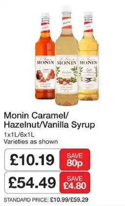 Booker Wholesale Monin caramel/hazelnut/vanilla syrup offer