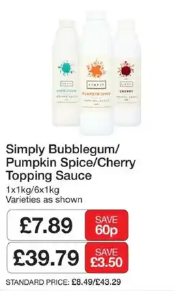 Booker Wholesale Simply Bubblegum/Pumpkin Spice/Cherry Topping Sauce offer