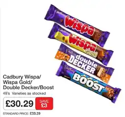 Booker Wholesale Cadbury wispa/wispa gold/double decker/boost offer