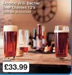 Booker Wholesale Arcoroc willi becher beer glasses offer