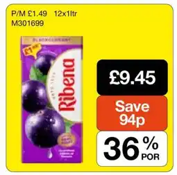 Makro Ribena Blackcurrant 12x1ltr offer