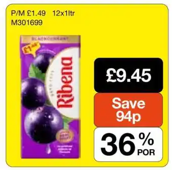 Ribena Blackcurrant 12x1ltr
