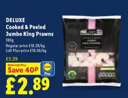 Lidl Deluxe cooked & peeled jumbo king prawns offer