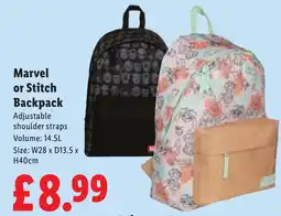 Lidl Marvel or Stitch Backpack offer