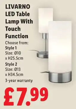 Lidl Livarno led table lamp with touch function offer