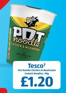 Aldi Tesco+ pot noodle chicken & mushroom offer