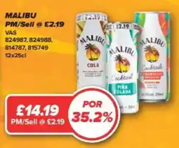 Bestway Malibu cocktails offer
