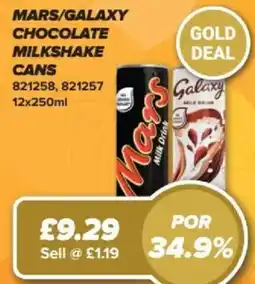 Bestway Mars/galaxy chocolate milkshake cans offer