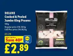 Lidl DELUXE Cooked & Peeled Jumbo King Prawns offer