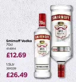 Bestway Smirnoff Vodka 70cl offer