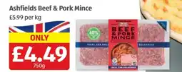 Aldi Ashfields Beef & Pork Mince offer