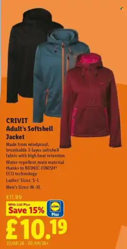 Lidl Crivit adult's softshell jacket offer