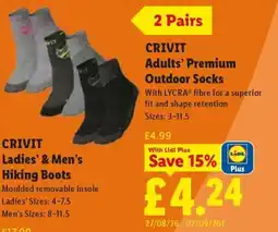 Lidl Crivit adults' premium outdoor socks offer