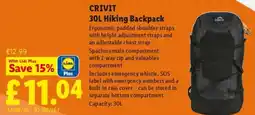 Lidl Crivit 30L Hiking Backpack offer