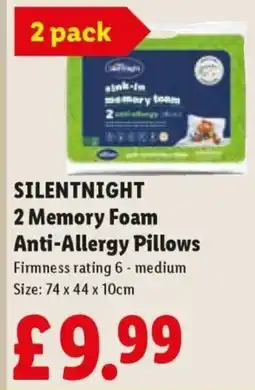 Lidl Silentnight memory foam anti-allergy pillows offer