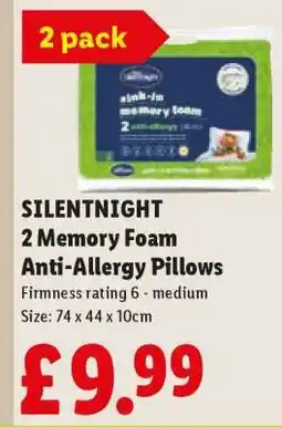Lidl SILENTNIGHT 2 Memory Foam Anti-Allergy Pillows offer