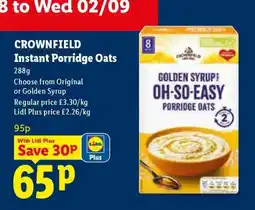 Lidl CROWNFIELD Instant Porridge Oats offer