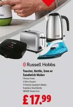 Lidl Russell Hobbs Toaster, Kettle, Iron or Sandwich Maker offer