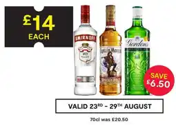 SuperValu Smirnoff No. 21 Vodka, Captain Morgan Original Spiced Gold, Gordon's London Dry Gin offer