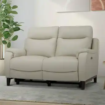 Costco Gilman Creek Barrett 2 Seater Light Grey Leather Power Reclining Sofa with Power Headrests offer