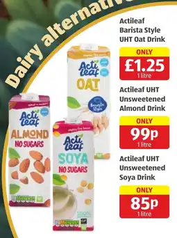 Aldi Actileaf UHT Unsweetened Almond Drink offer