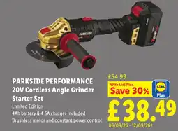 Lidl Parkside Performance 20V Cordless Angle Grinder Starter Set offer