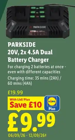Lidl Parkside 20v 2x 4.5a Dual Battery Charger offer