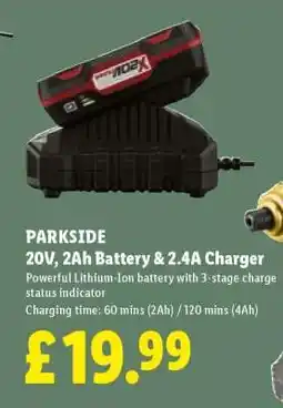 Lidl PARKSIDE 20V, 2Ah Battery & 2.4A Charger offer