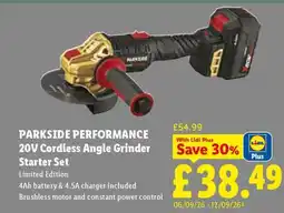 Lidl PARKSIDE PERFORMANCE 20V Cordless Angle Grinder Starter Set offer