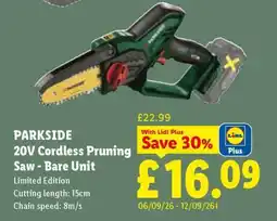 Lidl PARKSIDE 20V Cordless Pruning Saw - Bare Unit offer